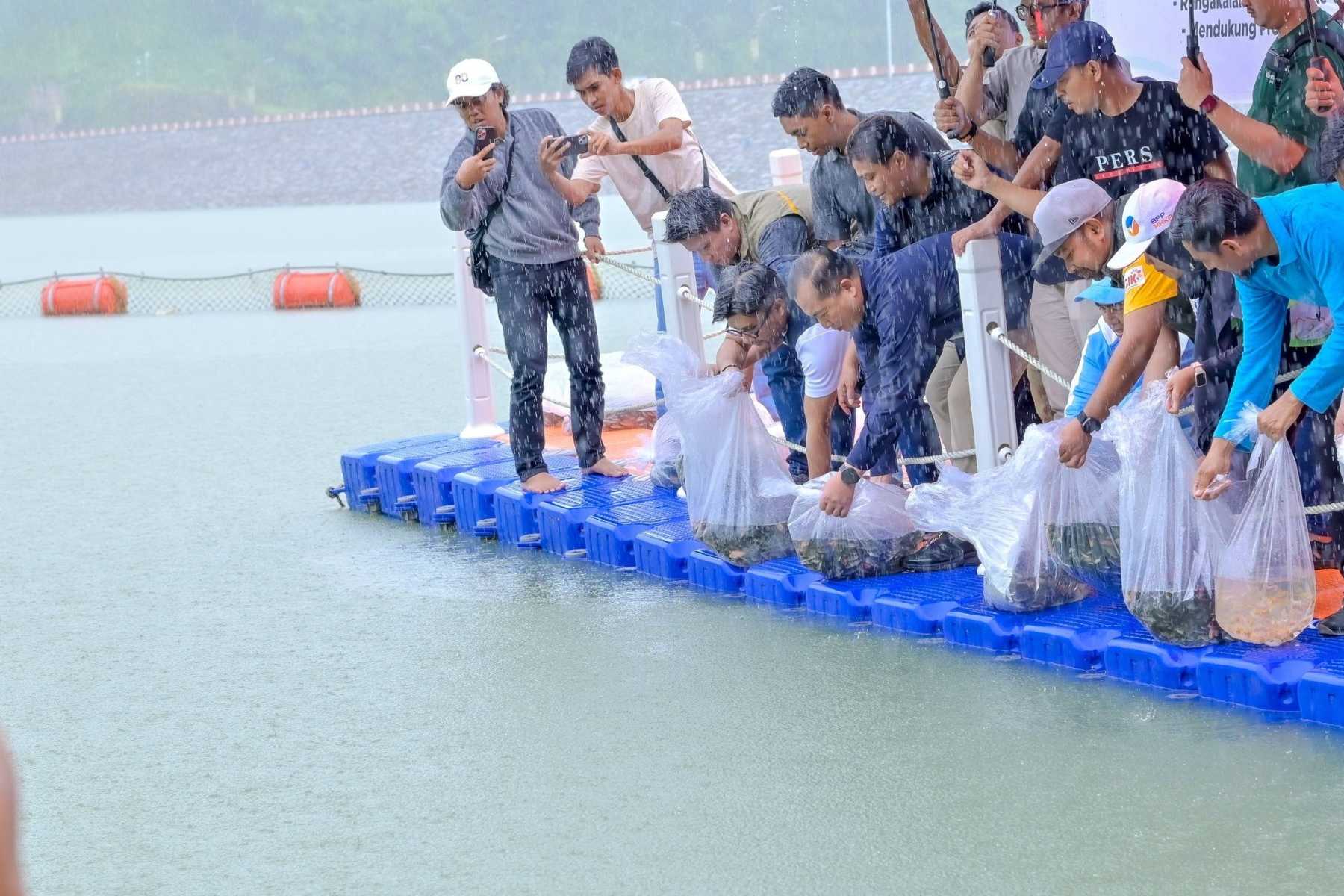 Gubernur dan FWE NTB Tebar Satu Juta Benih Ikan di Bendungan Meninting.